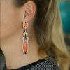 Coral Diamond and Black Enamel Earrings